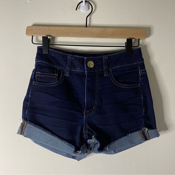 American Eagle Dark Wash Hi-rise Shortie Size 0 - Picture 1 of 9